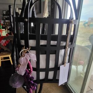 E N Black With White Zipper Bag Insert  with Colorful Decorative Accents